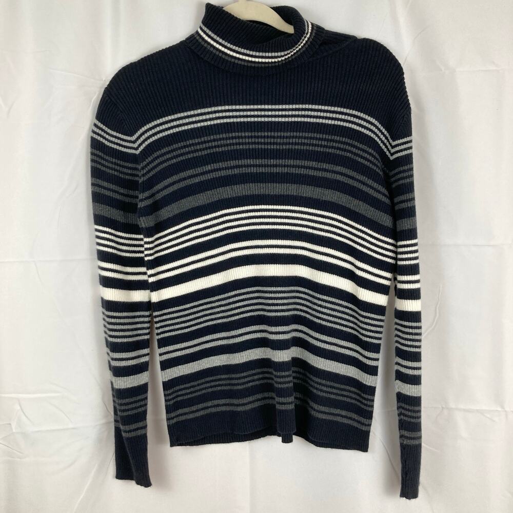 VTG 90s Karen Scott Womens M Black Stripe Ribbed Turtleneck Sweater Grunge Indie